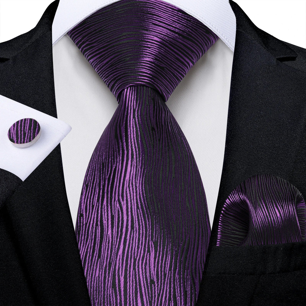 Luxury purple paisley silk tie set for men by The Clothing Company Sydney, featuring an 8cm wide silk accessory with intricate paisley pattern.