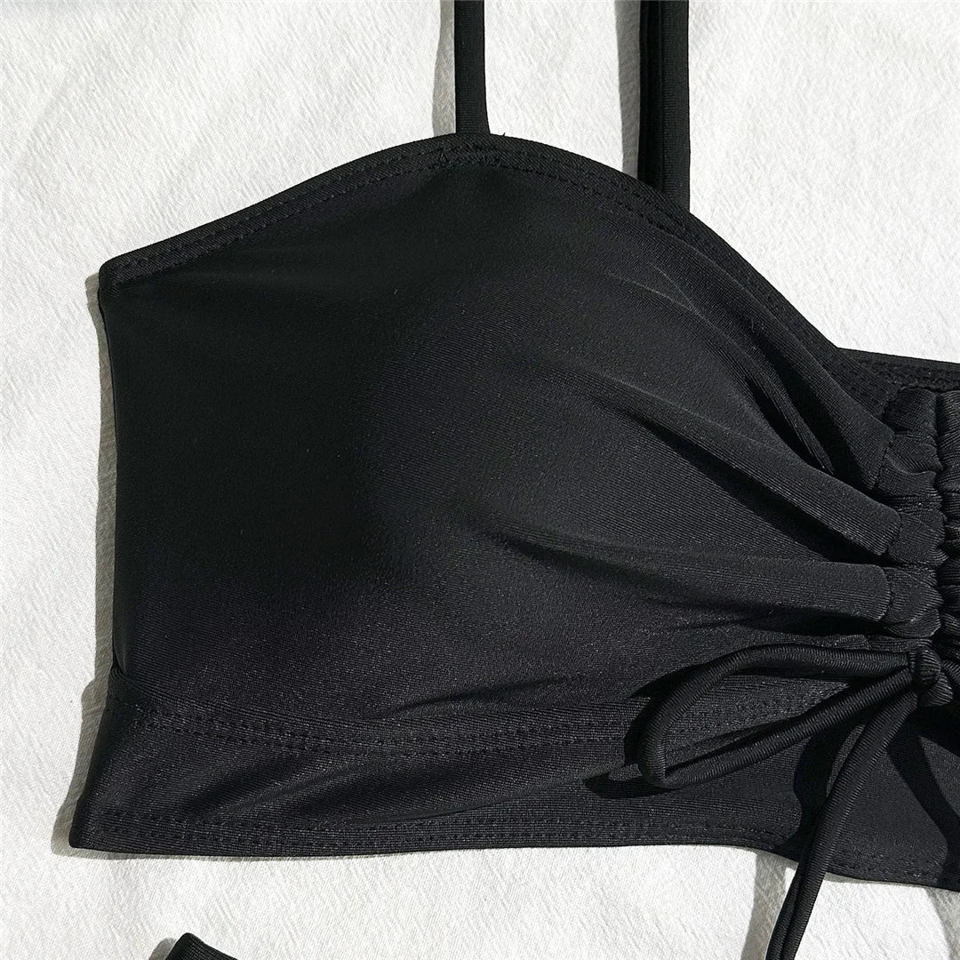 High waist wrinkled knotted bikini set for women, stylish two-piece swimsuit by The Clothing Company Sydney, perfect for beachwear.