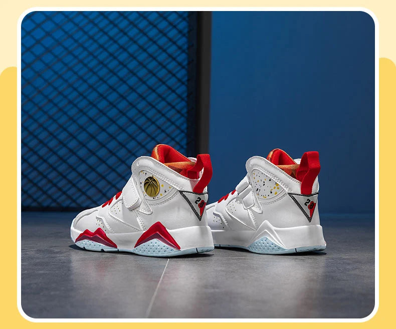 Kids' boys' basketball shoes by The Clothing Company Sydney, non-slip outdoor sports sneakers with supportive design and vibrant color.