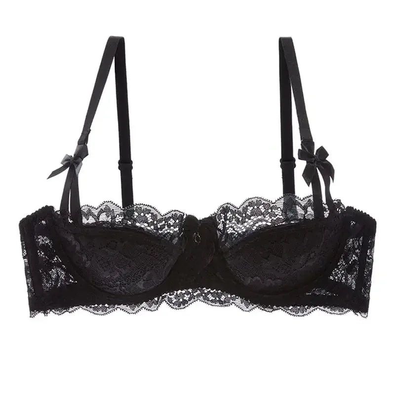 Two-piece lace pull-up bra set with bow detail and anti-slip cups, breathable lingerie by The Clothing Company Sydney.