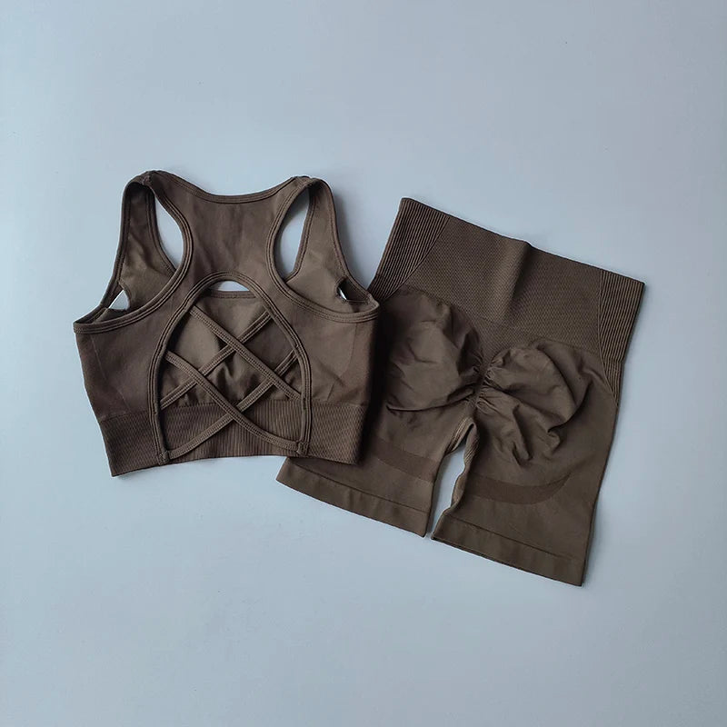 2Piece Seamless Yoga Set Sport Bra High Waist Sports Shorts Gym Fitness Sleeveless Workout Suit Sporstwear The Clothing Company Sydney
