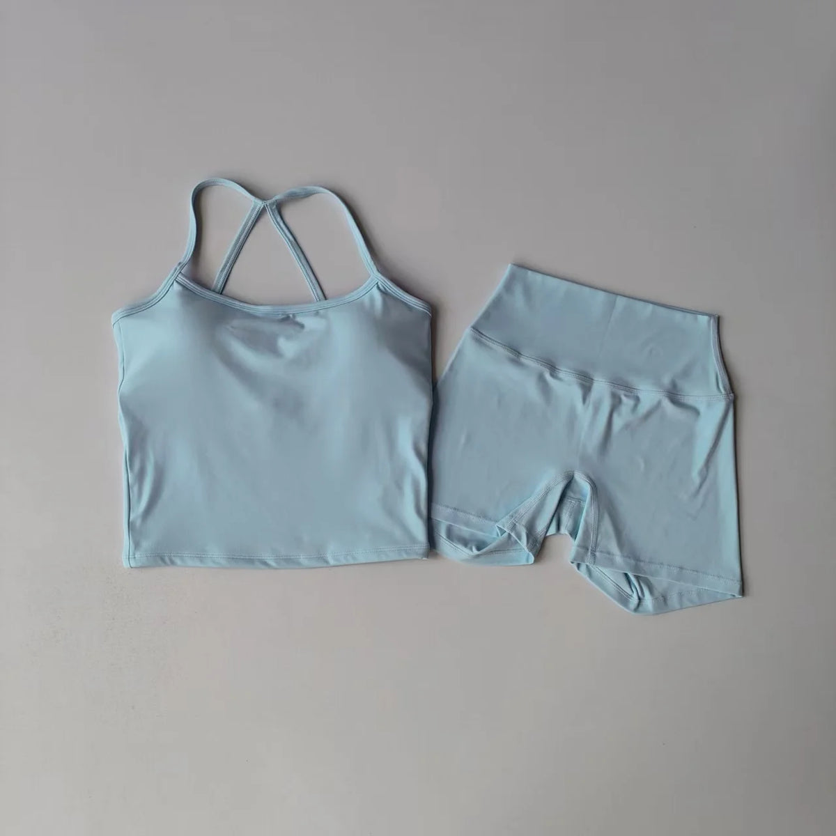 2 Piece Yoga Gym Set Halter Top Set Yoga High Waist Shorts Backless Tights Bra Vest Seamless Stretch Ribbed Shorts Set - The Clothing Company Sydney