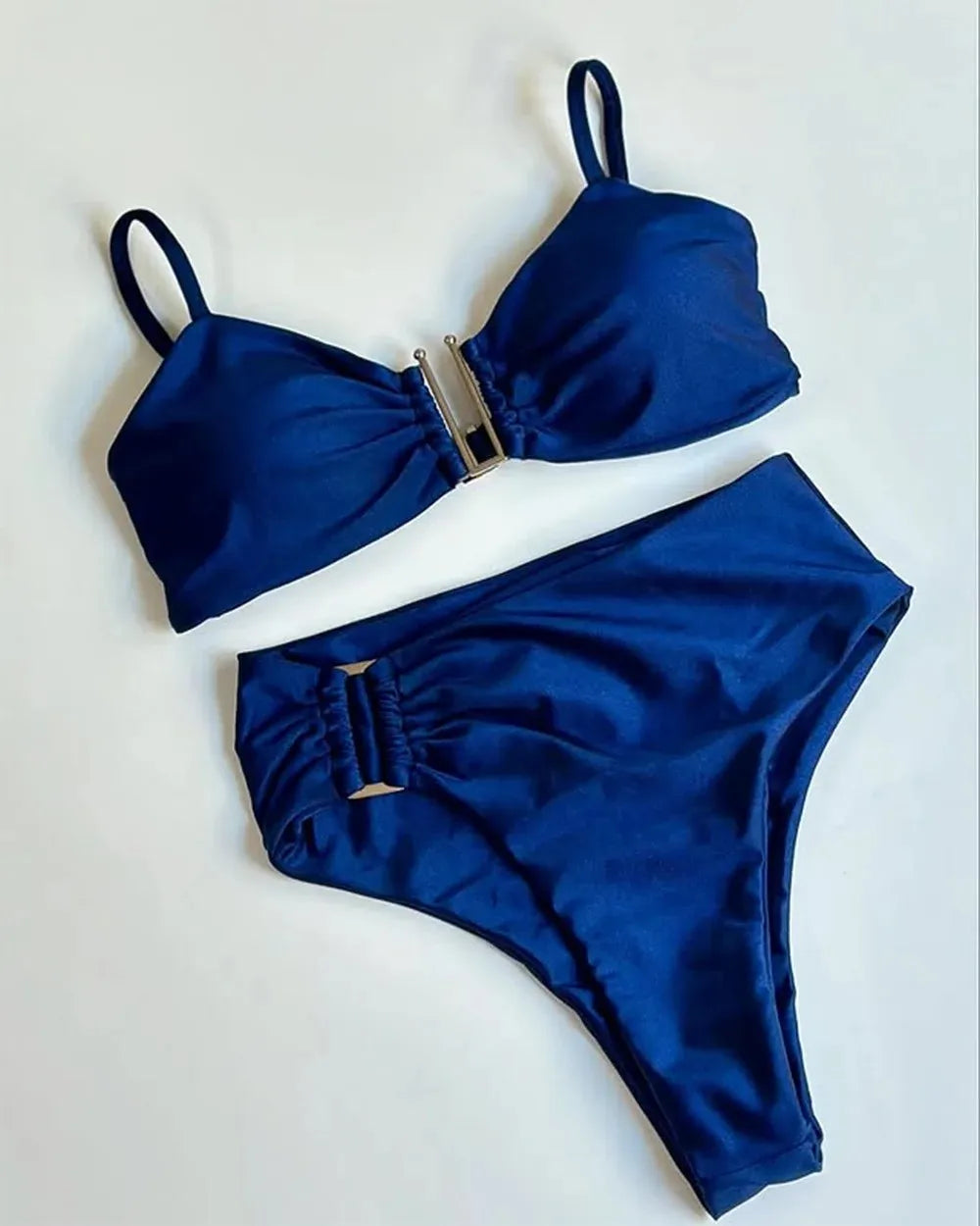 Two-piece bandeau bikini set by The Clothing Company Sydney featuring push-up design, solid color, Brazilian style swimwear for the beach
