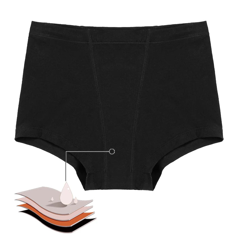 High-waist menstrual panties by The Clothing Company Sydney, cotton period boxer shorts with flow protection and comfortable lingerie style.