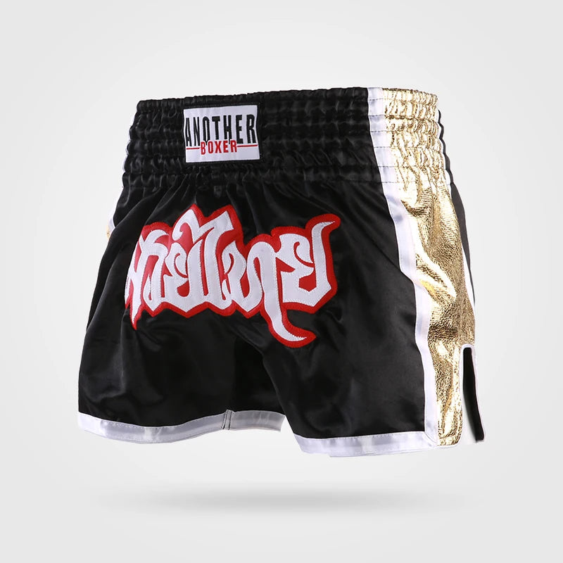 Unisex Muay Thai shorts from The Clothing Company Sydney, lightweight kickboxing and MMA training gear, black with brand logo.