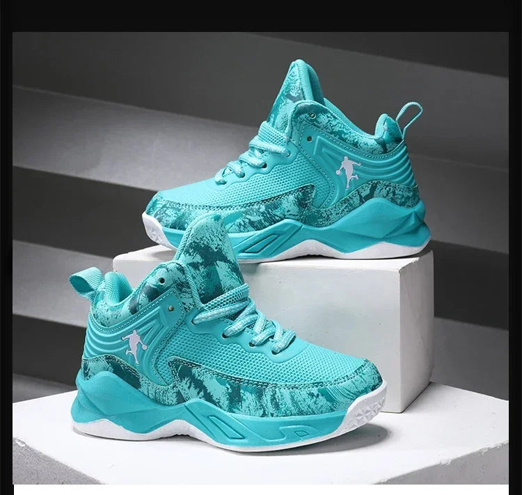 Kids basketball shoes from The Clothing Company Sydney with non-slip sports sneakers in vibrant colors and sporty design.
