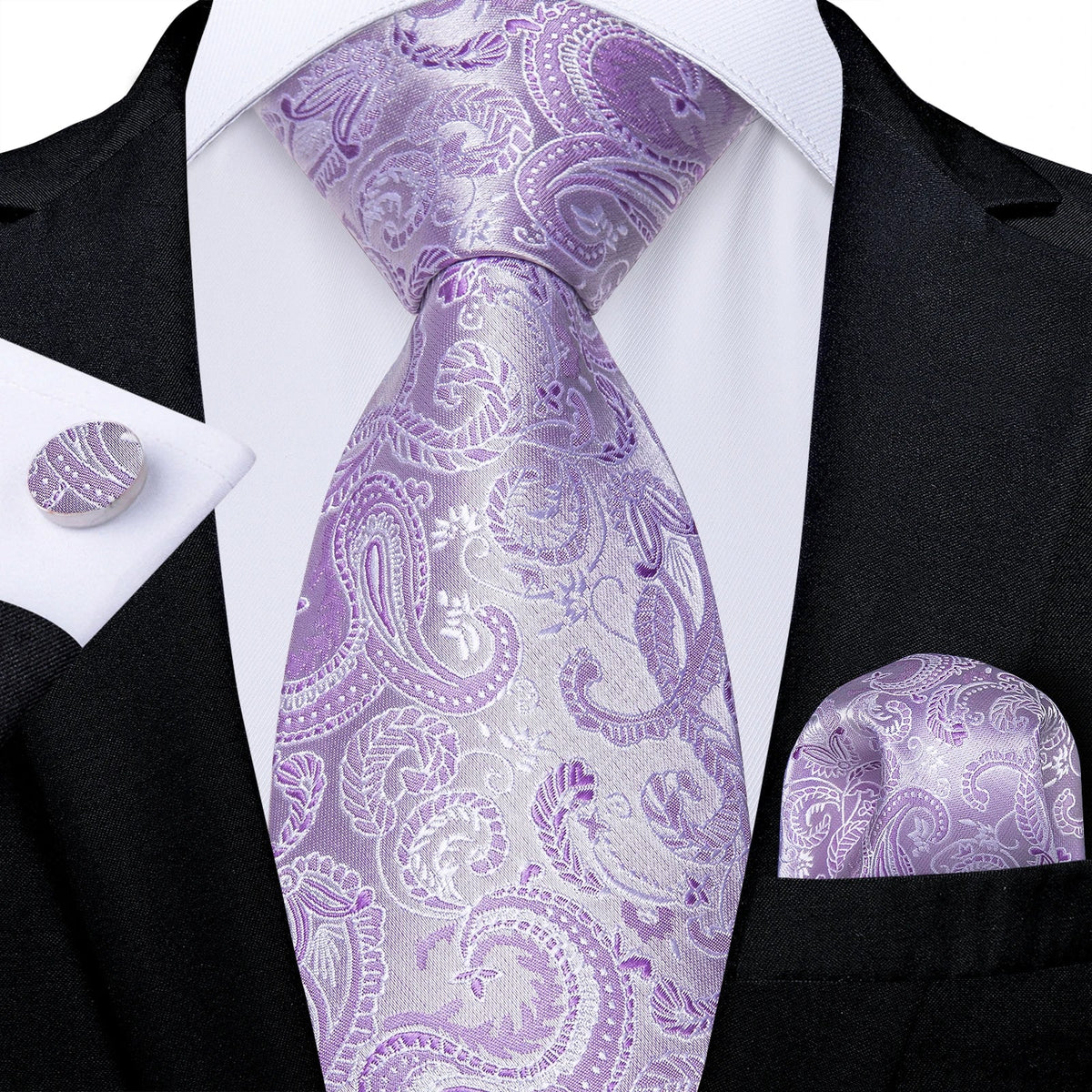 Luxury purple paisley silk tie set for men, 8cm width, featuring accessories from The Clothing Company Sydney.