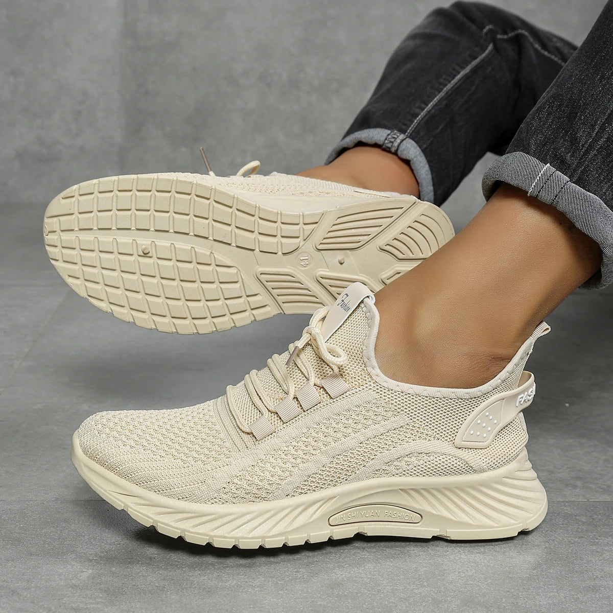 Women's casual fall sneakers with fly weave design and lace-up style by The Clothing Company Sydney, showing the lightweight footwear.