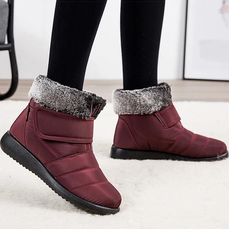 Women's fur-lined waterproof ankle boots by The Clothing Company Sydney with plush insoles and durable rubber soles for winter.