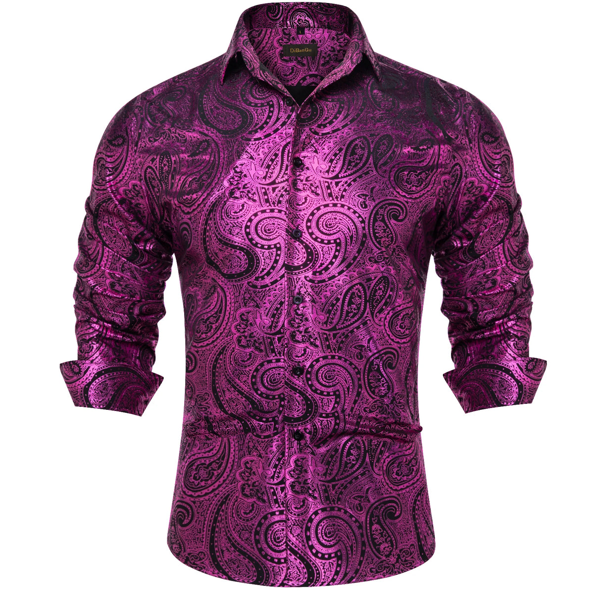 Pink, blue, and red paisley print men's long sleeve slim fit dress shirt by The Clothing Company Sydney.