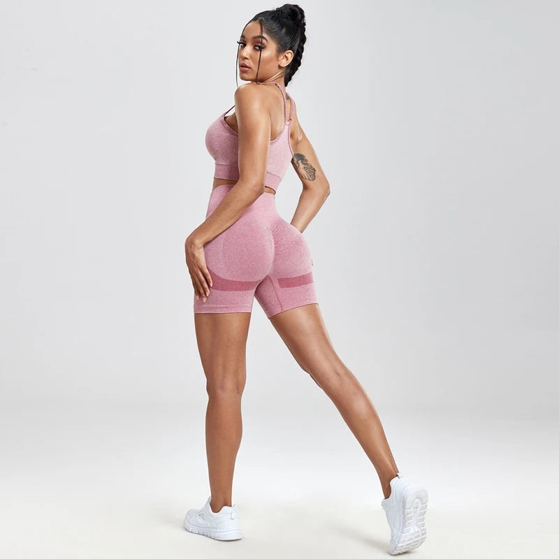 Womens Two Piece Set Peach Shorts Trackuists Gym Yoga Running Halter Fitness Shorts Push Up Bra Top Set The Clothing Company Sydney
