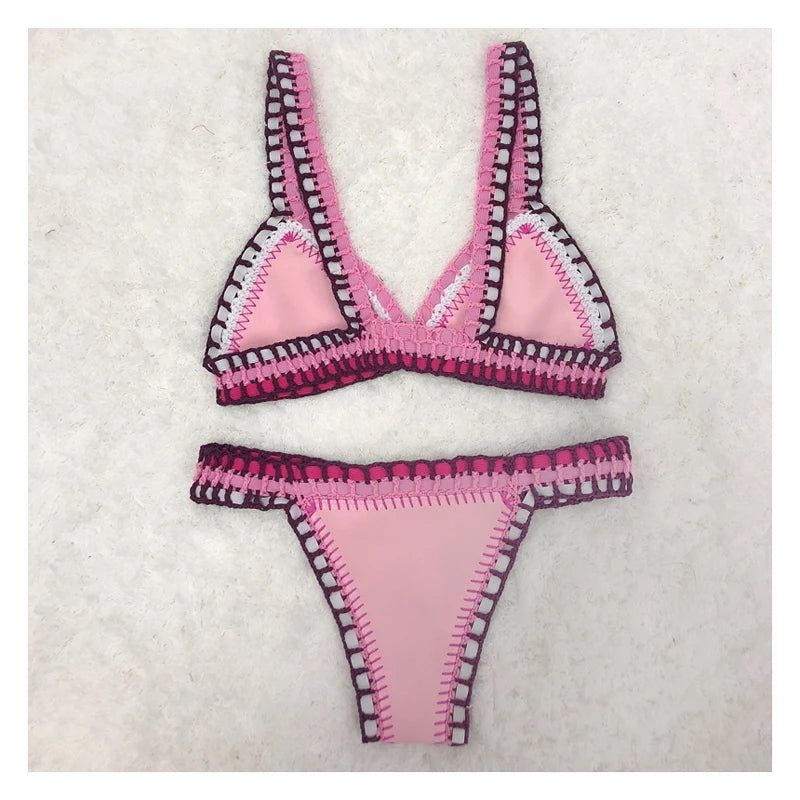 2 Piece Red Swimwear Green Bathing Suit Pink Swimsuit Handmade Navy Crochet Swimsuit Bikini Set - The Clothing Company Sydney
