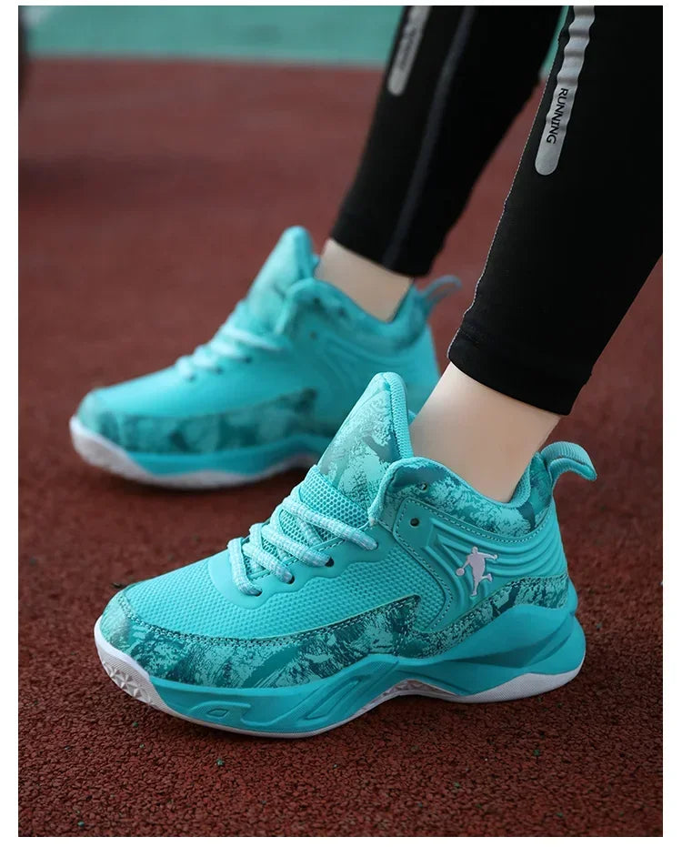Kids' basketball shoes by The Clothing Company Sydney, non-slip sports sneakers with colorful design and supportive soles.