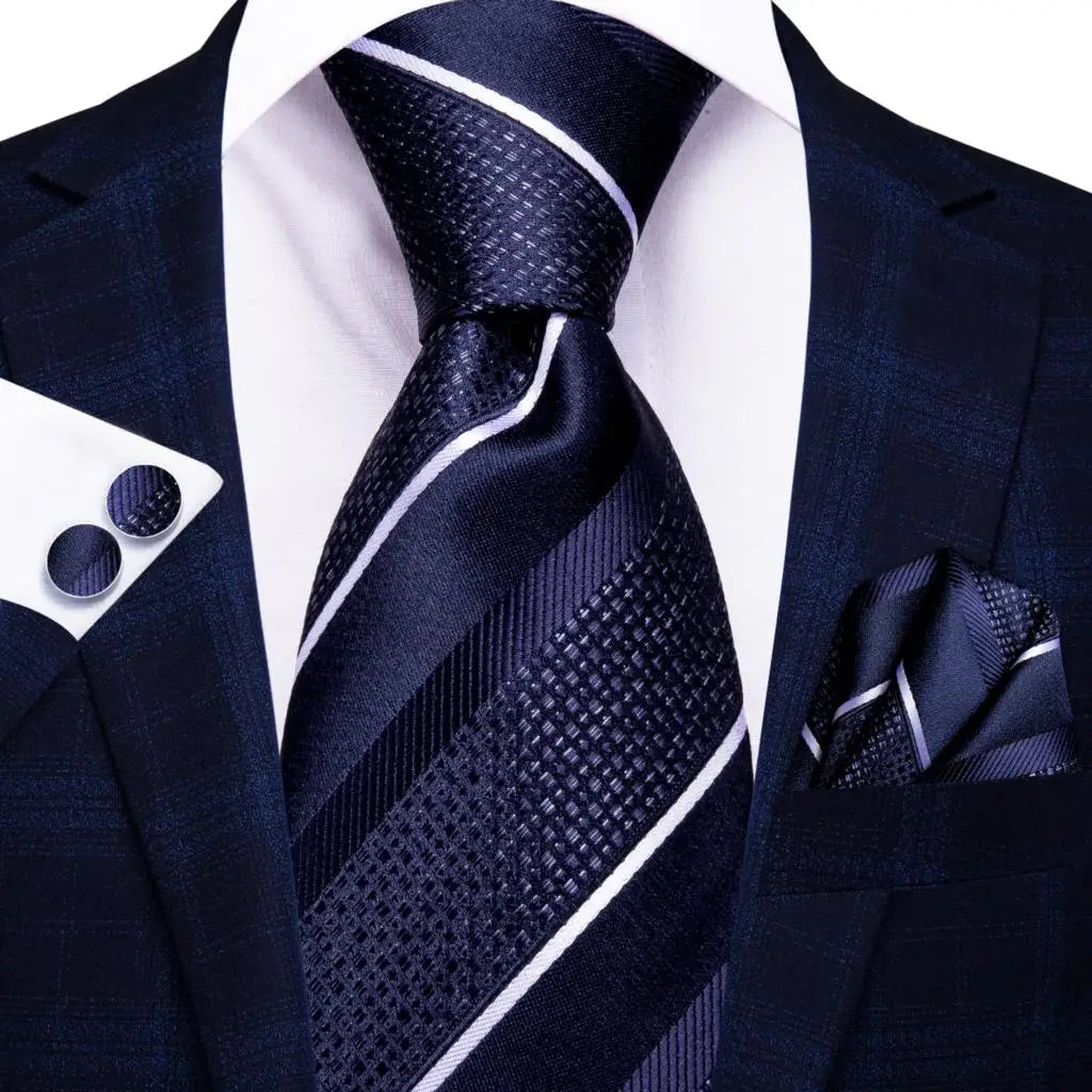 Blue paisley silk tie set with matching cufflinks and pocket hanky for men, stylish accessories by The Clothing Company Sydney.