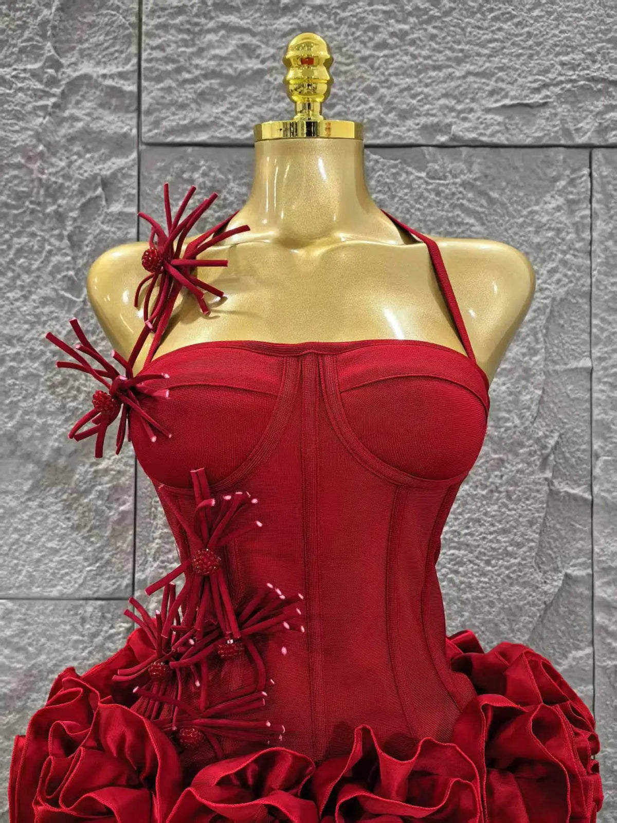 Red Color Women Halter Full Florals 2 Piece Bodycon Mini Bandage Nightclub Party Birthday Dress The Clothing Company Sydney
