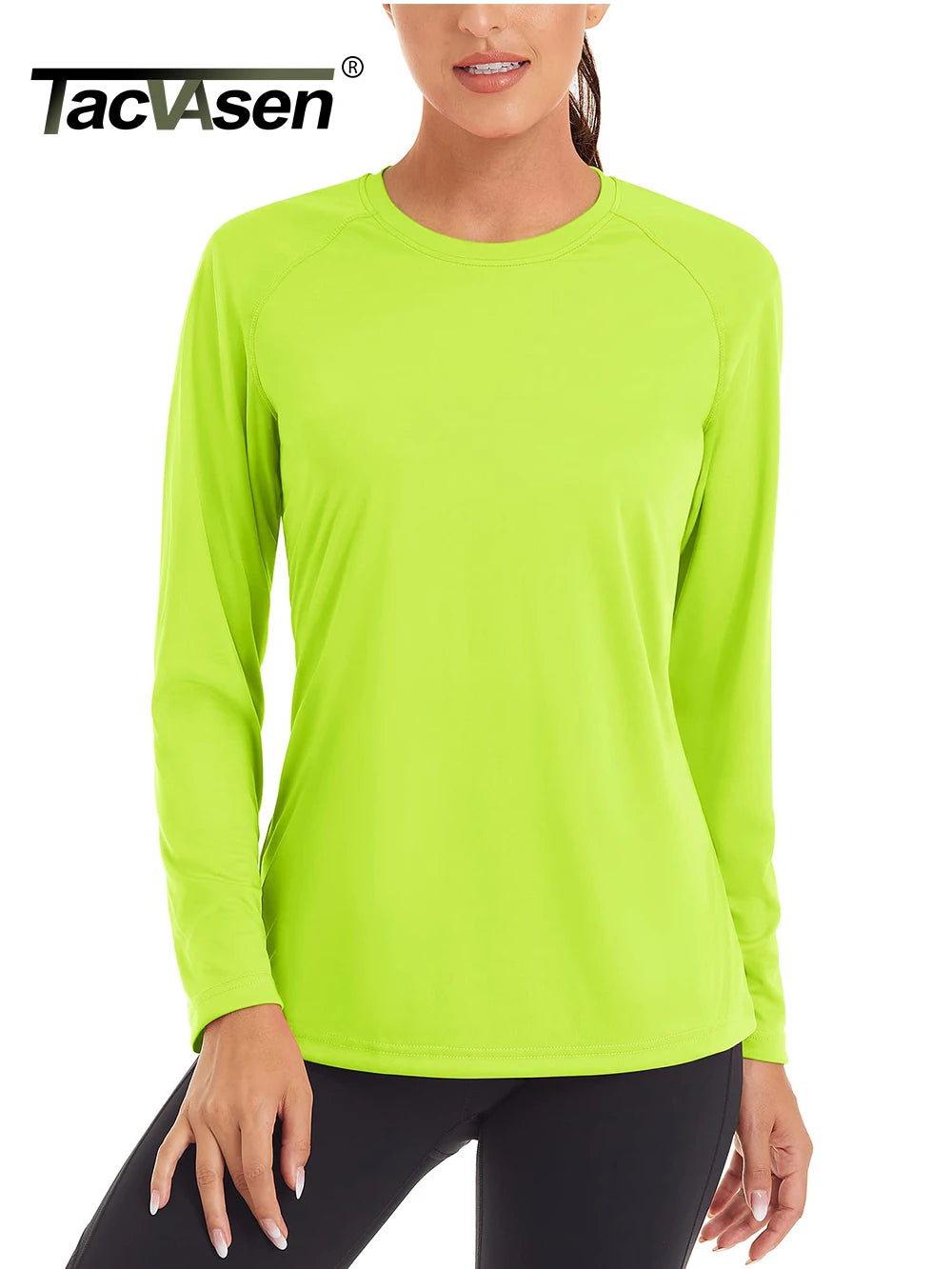 Women's UPF 50+ quick dry long sleeve T-shirt by The Clothing Company Sydney, designed for sun protection and active wear.