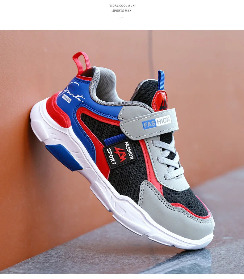 Kids' breathable summer sneakers by The Clothing Company Sydney with hook and loop straps and mesh uppers for boys and girls.