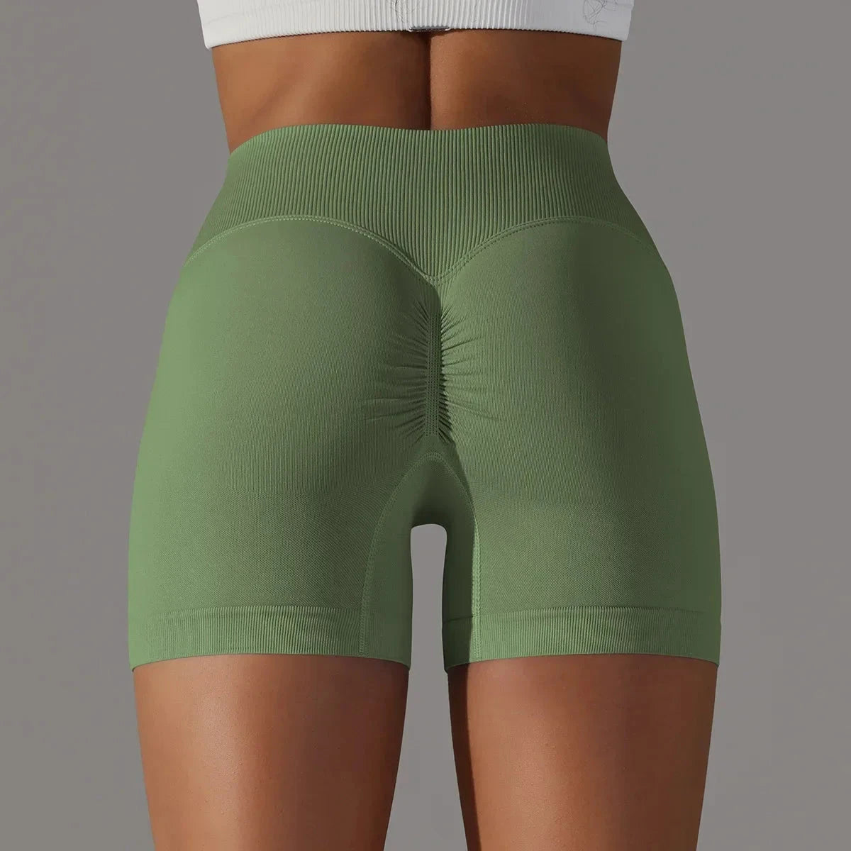 Women’s high waist fitness yoga leggings by The Clothing Company Sydney, seamless sports bike shorts with scrunch butt design.