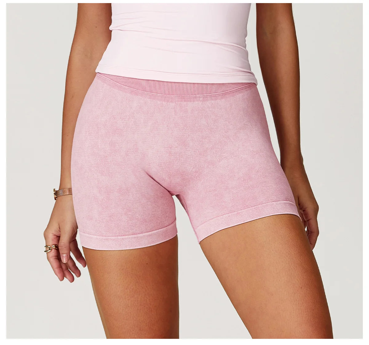 High waist women’s yoga bicycle shorts by The Clothing Company Sydney, sand-washed fitness shorts for workout, running, and gym.
