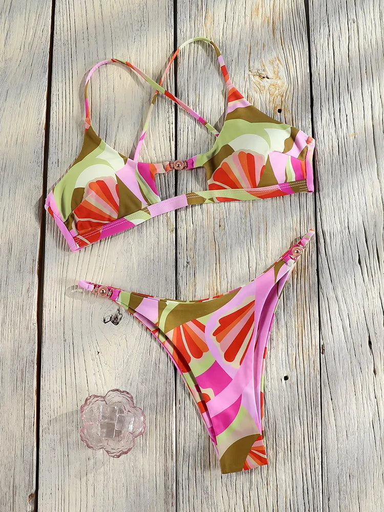 Two-piece push-up bikini set by The Clothing Company Sydney, featuring hollow-out design and low waist swimwear for women.