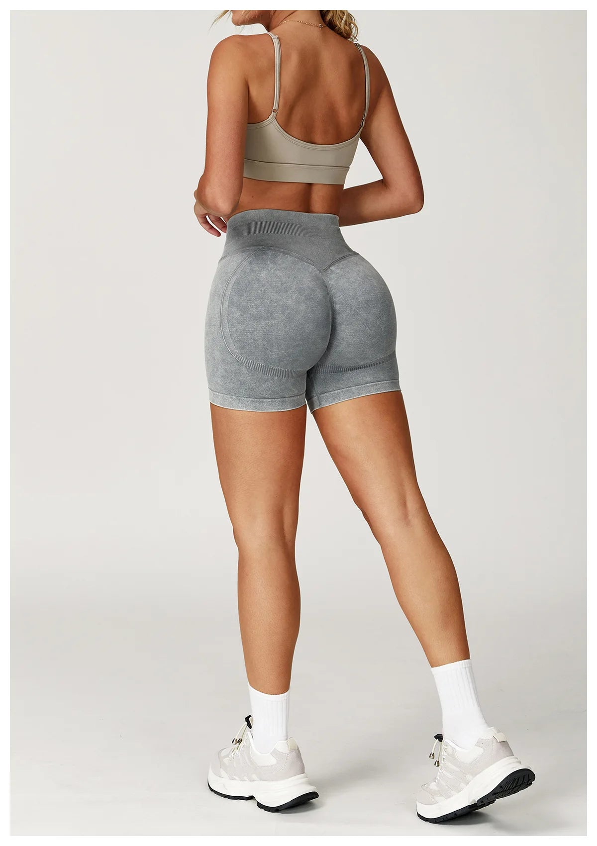 High waist women’s yoga and cycling shorts by The Clothing Company Sydney, sandwashed fabric, ideal for fitness, running, and gym workouts.