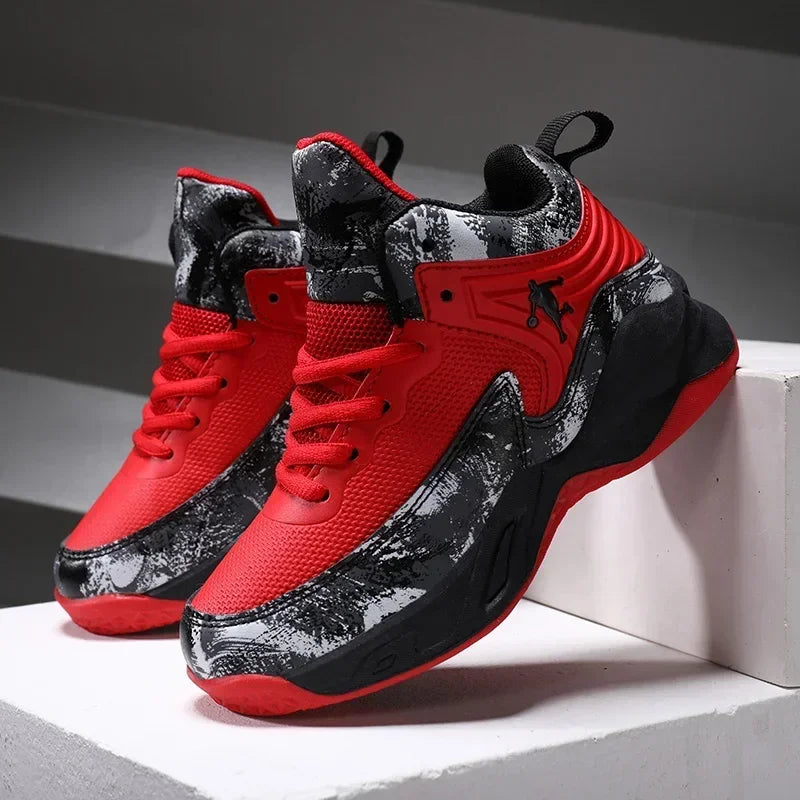 Kids basketball shoes from The Clothing Company Sydney featuring non-slip soles and sporty design for active play.