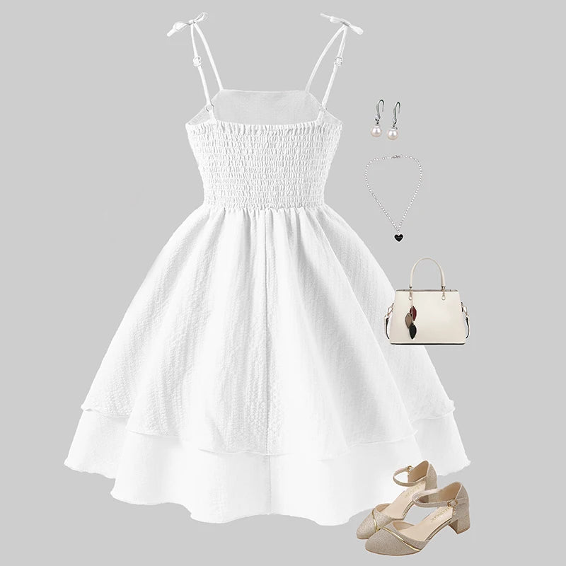 Kids pink tiered sling princess dress by The Clothing Company Sydney, perfect for birthday parties and tween girls' special occasions.