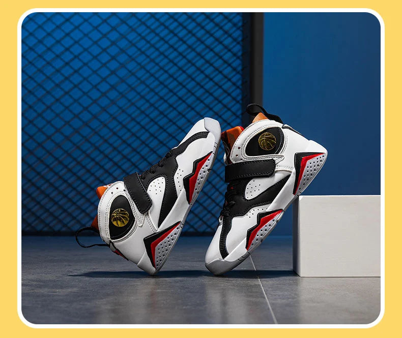 Kids' boys' basketball shoes by The Clothing Company Sydney, non-slip outdoor sports sneakers with supportive design and vibrant colors.