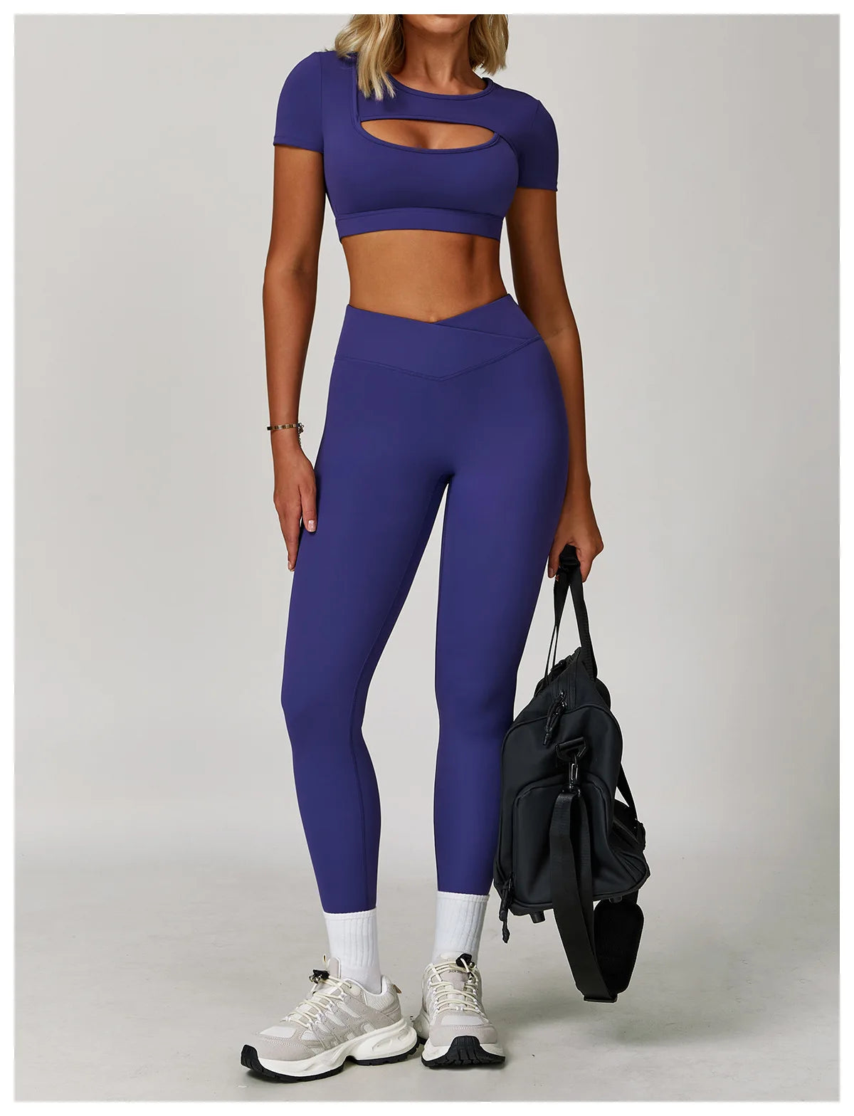 Two-piece women's fitness yoga and gym outfit with sports bra and matching leggings by The Clothing Company Sydney.
