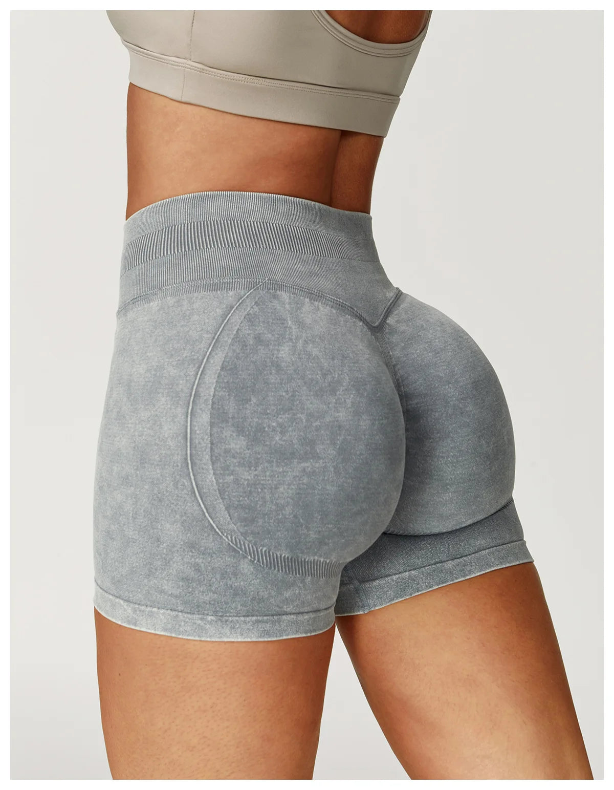 Sand washed high waist yoga bicycle shorts for women by The Clothing Company Sydney, designed for fitness, running, and gym workouts.