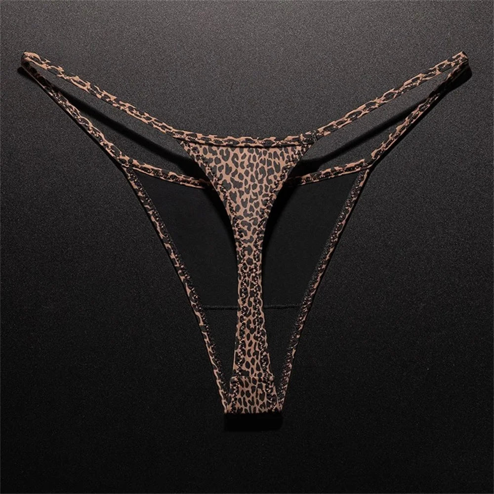Leopard print high slit thong underwear from The Clothing Company Sydney, seamless ice silk G-string for plus size fitness wear