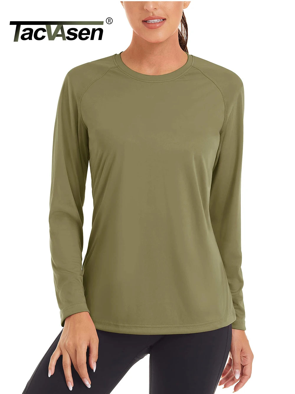 Women's UPF 50+ quick dry sun protection T-shirt by The Clothing Company Sydney, long sleeve performance swim pullover top.