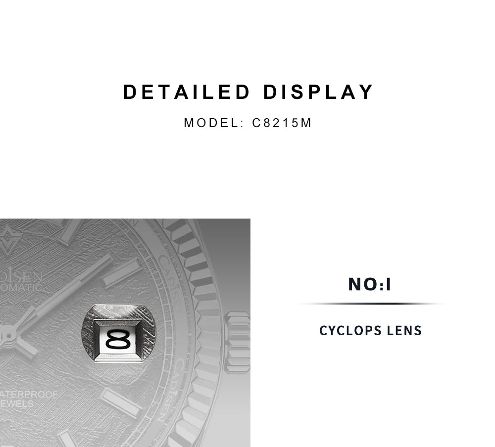 Cadisen DD40 men's luxury automatic wristwatch with AR sapphire glass, Miyota 8285 movement, featuring a stainless steel case and black dial