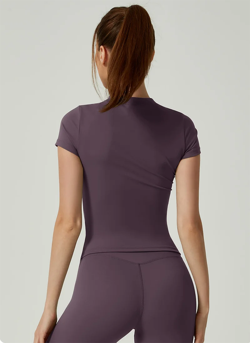 2 Piece Women's Sports Yoga Set Seamless Knitted Fitness Gym Clothes Sportswear Short Sleeve Crop Top Tracksuits Gym Bike Shorts - The Clothing Company Sydney