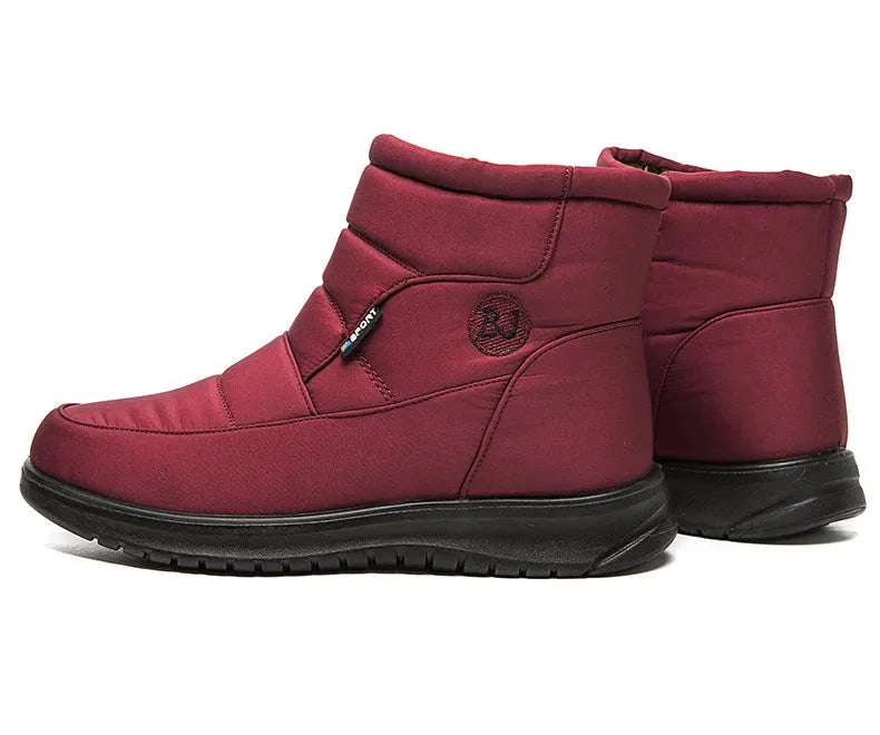 Women’s ankle low heel snow boots by The Clothing Company Sydney, winter flat shoes with a cozy, waterproof design and stylish look.