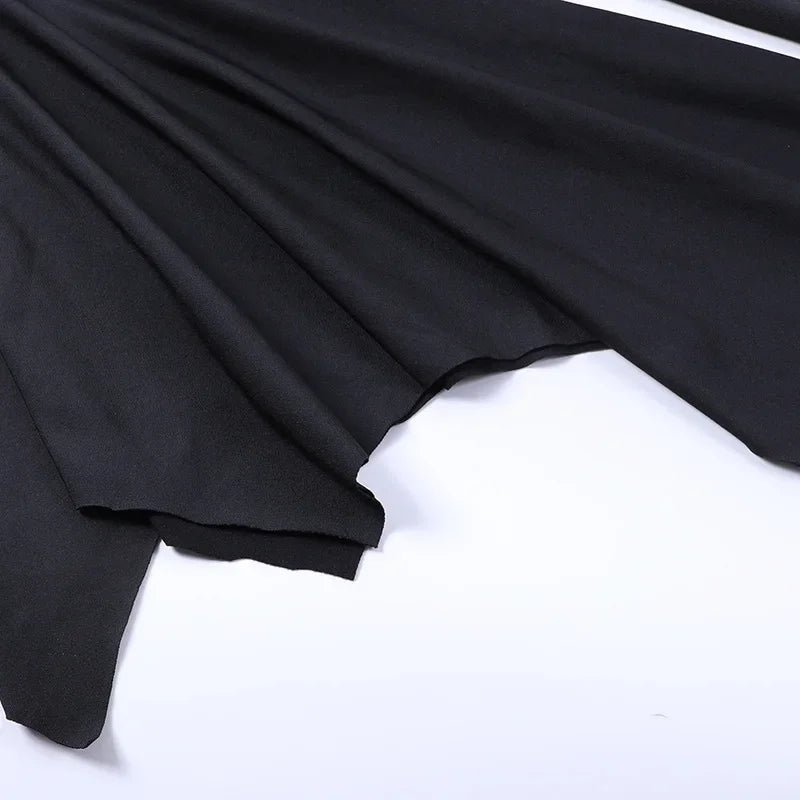 Women's Gothic black dress with batwing sleeves for Halloween, by The Clothing Company Sydney, showcasing a stylish Halloween costume.