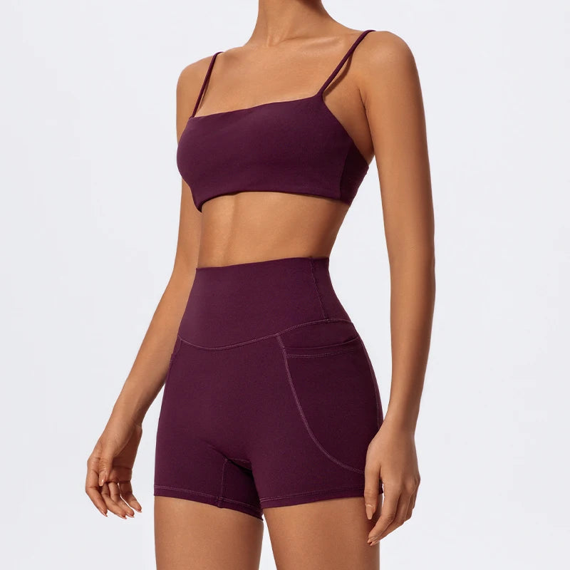 Women Two Piece Gym Workout Bra Yoga Set Shorts Fitness Wear Quick-Dry Sports Bra Flared Pants Suits - The Clothing Company Sydney