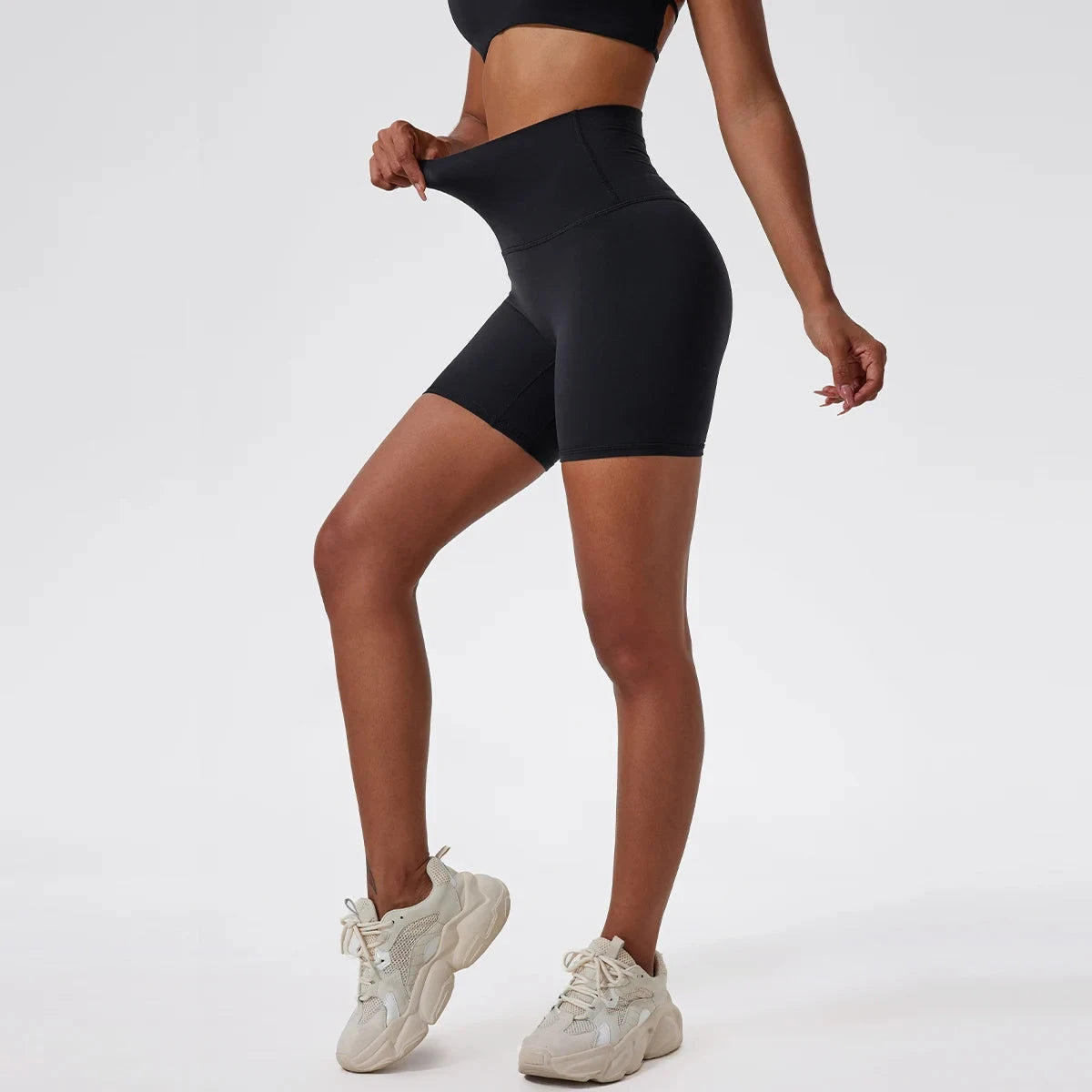 High-waist fitness yoga shorts for women by The Clothing Company Sydney, designed for running, gym workouts, and cycling.