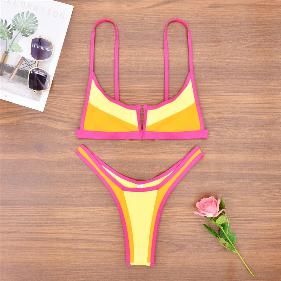 V shape high cut bikini swimsuit for women, two-piece swimwear with stylish design by The Clothing Company Sydney.
