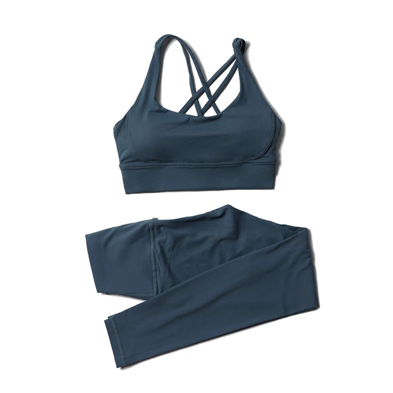 Nylon women's yoga and fitness tracksuit with leggings and sports bra from The Clothing Company Sydney, breathable and comfortable for workouts.