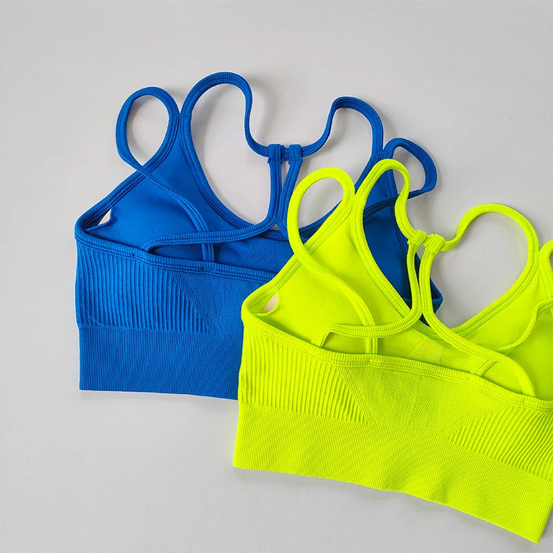 Women's shockproof summer fitness bra vest by The Clothing Company Sydney, quick-drying, back design, ideal for running and yoga.