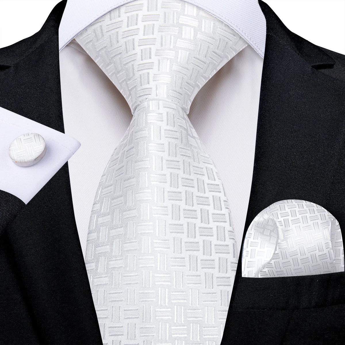 Men's gray paisley silk tie set with matching pocket square and cufflinks, ideal for wedding attire by The Clothing Company Sydney.
