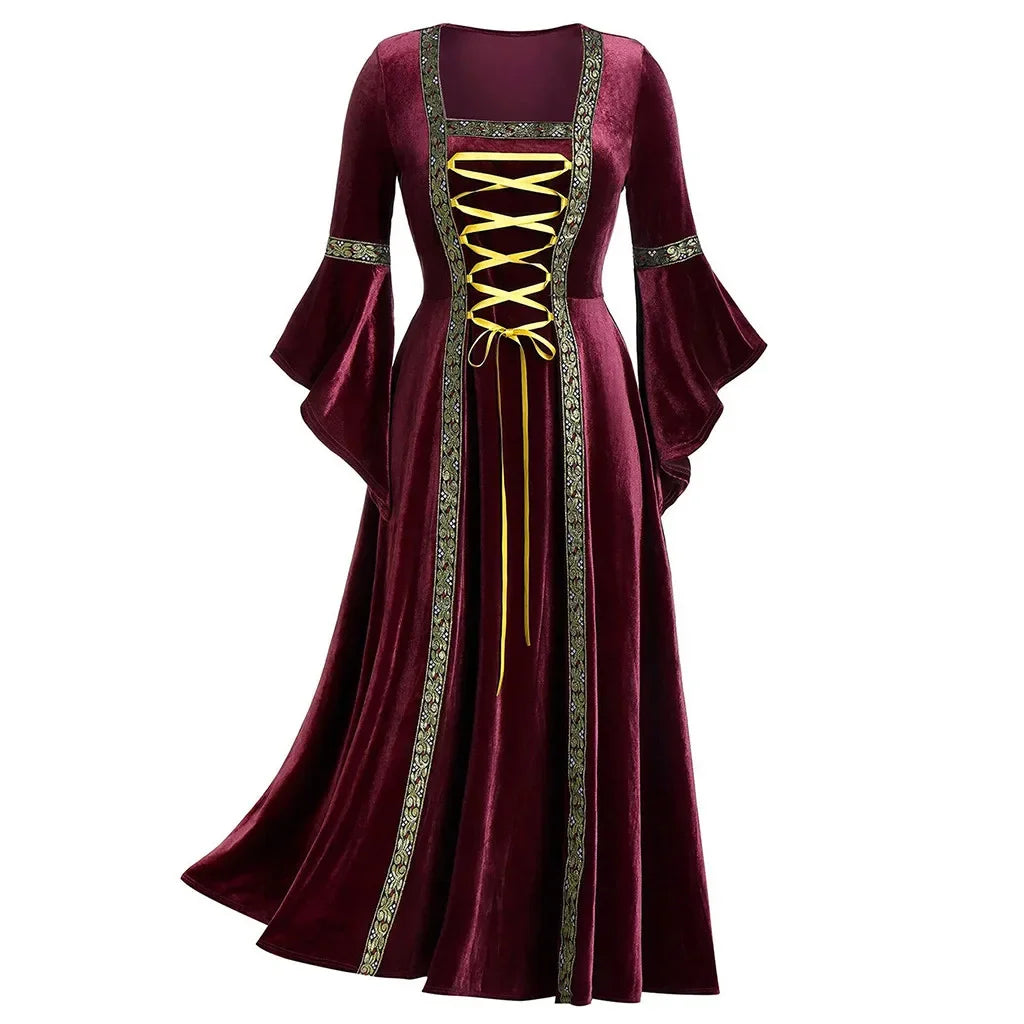 Long sleeve Victorian Gothic vampire witch costume by The Clothing Company Sydney, featuring vintage bandage dress details.