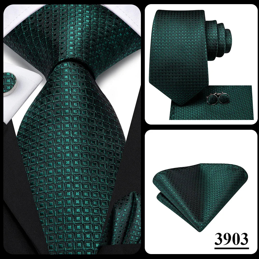 Green paisley silk tie set for men with necktie, pocket square, and cufflinks from The Clothing Company Sydney accessories collection.