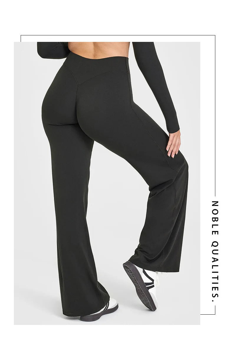 Women's Mid Waist Sport Trousers Wide-Leg Pants Ultra Soft Yoga Pilates Running Gym Pants