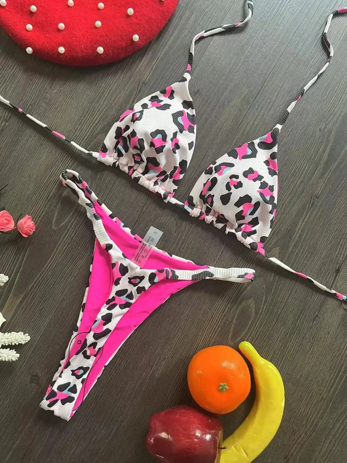 2 Piece Swimwear Leopard Printed Micro Bikini Set Striped Beachwear Summer Swimsuit Two-pieces Thong Bathing Suit