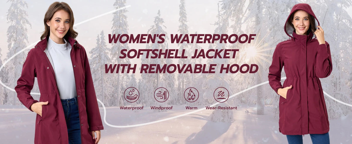 Women's fleece-lined warm winter softshell jacket by The Clothing Company Sydney, windproof hooded raincoat, outdoor windbreaker parka