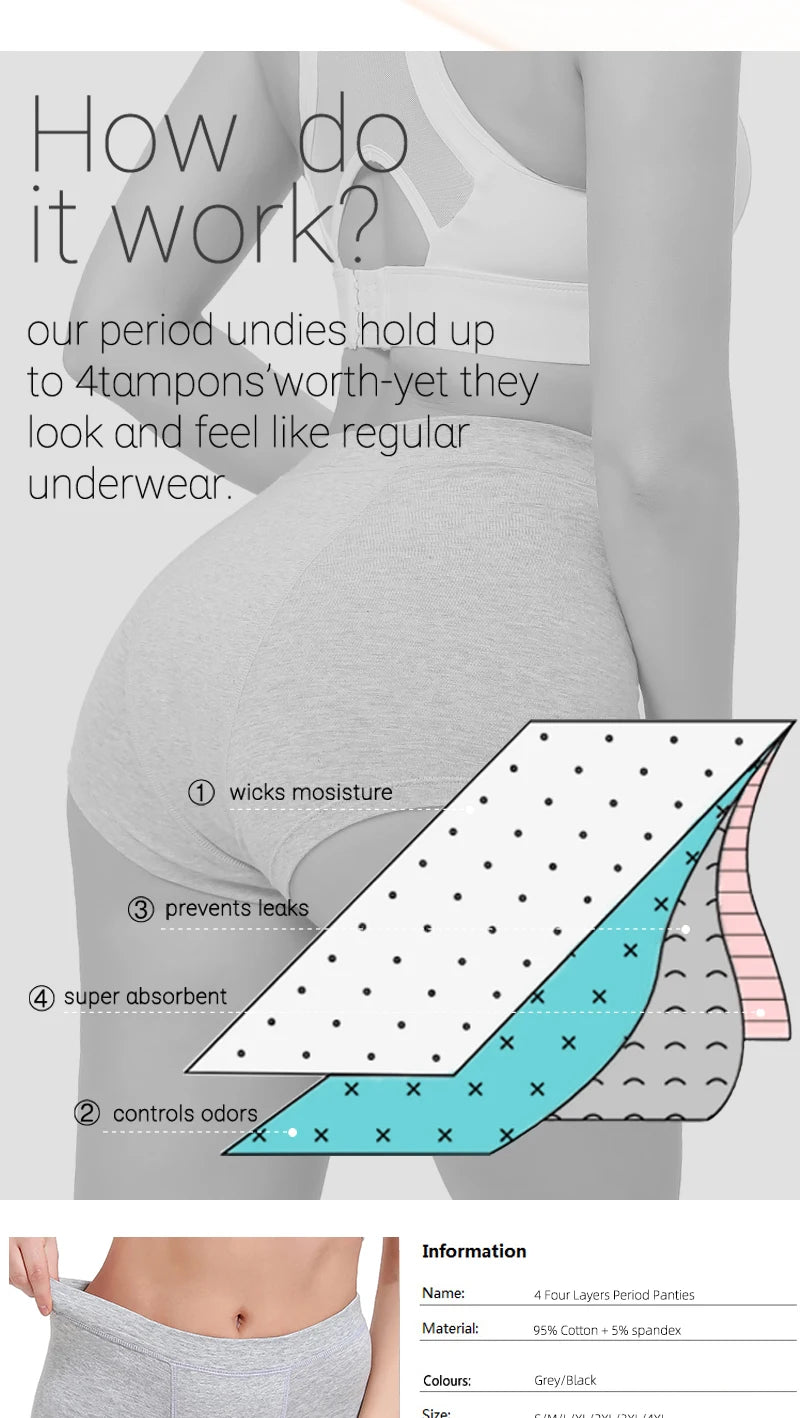 High-waist menstrual panties by The Clothing Company Sydney, cotton flow boxer shorts for period protection, lingerie style.