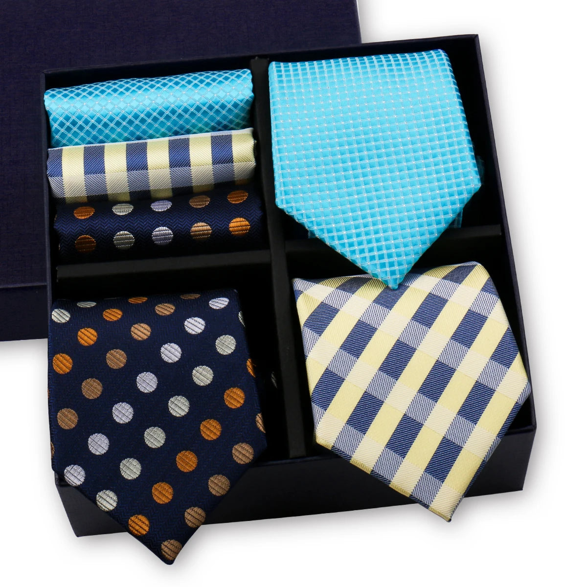 Luxury men's tie set by The Clothing Company Sydney featuring a paisley striped necktie and matching handkerchief in a gift box.