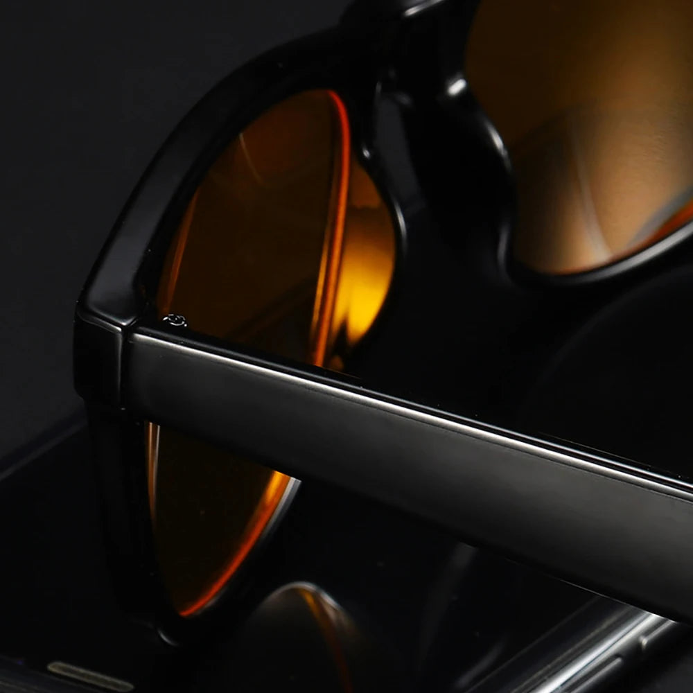 Blue light blocking glasses for men and women, square computer eyewear with orange accents, providing eye protection for gaming and screen use